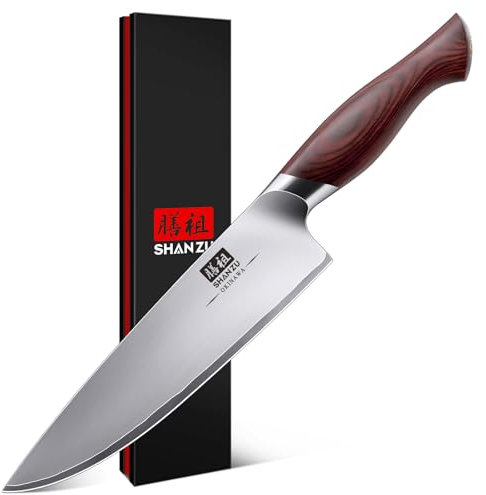 SHAN ZU Chef Knife 8 Inch, High Carbon Japanese 10Cr15Mov Stainless Steel Kitchen Knife, Professional Cooking Knife, Ultra Sharp Japanese Knife with Ergonomic Pakkawood Handle