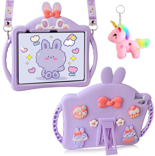 Aolcev for iPad (A16) 11th/10th Generation Case 2025 11inch/ 2022 10.9inch for Kids Girl Heavy Duty Shockproof Silicone with Stand Shoulder Strap Unicorn Protective Cover for iPad 11th/10th Gen-Purple