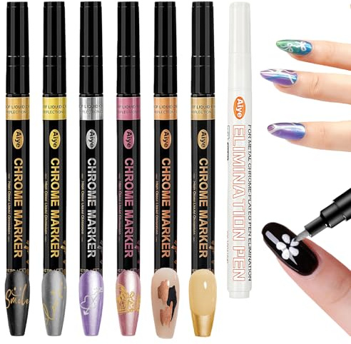 MKNZOME 6 Farben 3D Nagellack Stift Set, Nail Art Pen Nagellackstifte Nageldesign Mit Radierstift für DIY Nagelkunst, Schönheit, Maniküre Werkzeuge, Zuhause und den Nagel-DIY Nageldesign Zubehör