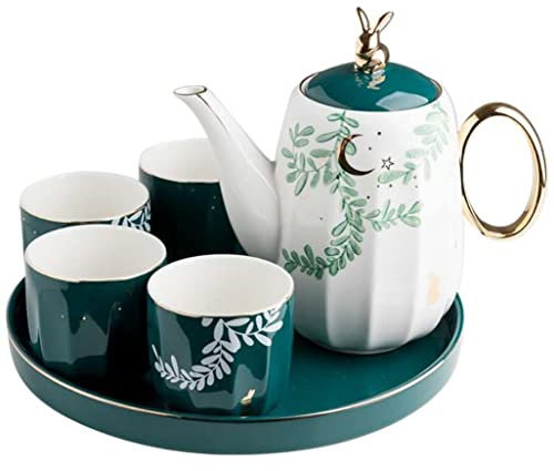 asdchZen Teeservice, Kaffeetassen-Set, Teetassen-Set 6-Teilig, Nordisches Teetassen-Set, 4 Tassen Mit Tablett, Heim-Keramik-Teekanne, Nachmittagstee-Set, Teegeschirr, Kaffeetassen-Set