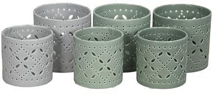 finehomegarden Windlicht Keramik Dolomit 3erSet Teelichthalter grün/Mint 3farbig sort.