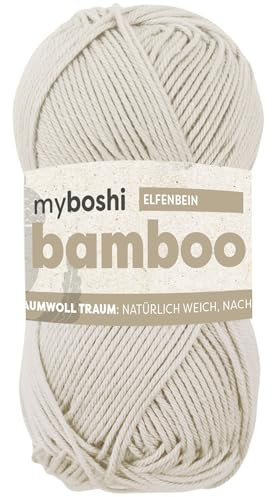 myboshi Bamboo, natürlich weiches Bambus-Baumwollgarn, zum Häkeln und Stricken, strapazierfähig, 50g, 125m, Beige (Elfenbein), 1 Knäuel