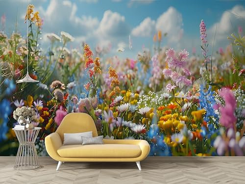 Tapete Blumen Blüten Fototapete 3D Garten Muster 3D Tapeten Selbstklebend Stofftapete Wandtapete für Wohnzimmer Schlafzimmer Kinderzimmer - 350x256cm (Breite x Höhe) - B118