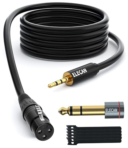 Elecan 3.5mm (1/8 Inch) TRS Aux Male to XLR Female Cable 6 Ft, Balanced Professional Shielded Stereo Microphone Cable Cord, Gold Plated for DSLR Camera Mixer Headphones with 3.5 to 6.35mm Adapter+Ties