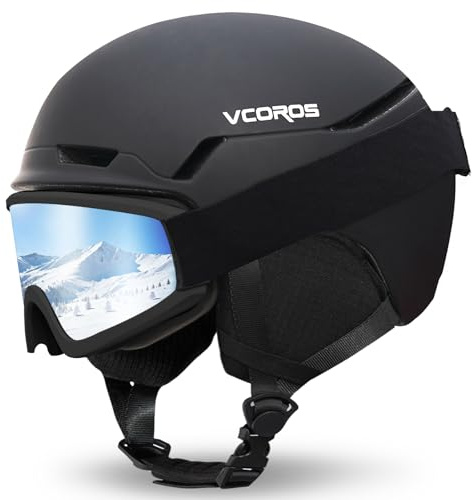 VCOROS Skihelm mit Skibrille DXH-816 Skihelme für Erwachsener Damen Herren | Ski Helmet mit Abnehmbare Ohrpolster Atmungsaktiver Stoßdämpfung UV Verstellbarer Snowboard Helm für Skifahren