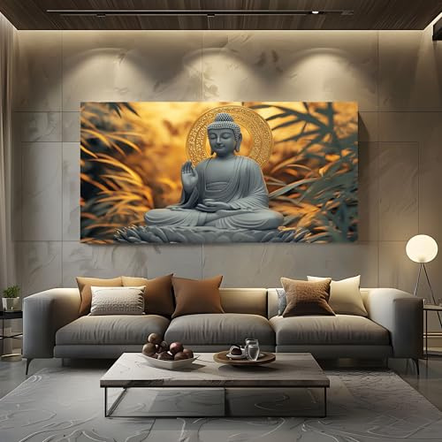 ZORYAN Bild auf Leinwand Orientalisch Buddha Groß, XXL Wandbilder Bilder | Wohnzimmer Meditation Lotusblume Moderner Kunstdruck für Schlafzimmer Japanische Bambus 60x120cm für die Wand, Wanddeko