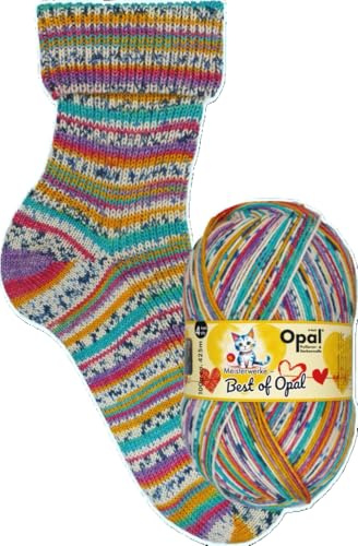 Meisterwerke Best of Opal 4-fach Sockenwolle, 75% Schurwolle Superwash, 25% Polyamid, 100g Knäuel, 425m Lauflänge, Nadelstärke 2,5-3mm (1016 Lollipop)