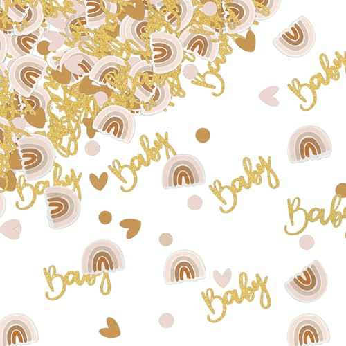 ARWIG Babyparty Deko, 60 Stück Konfetti Mädchen Neutral Baby und Boho-Regenbogen Baby Party Dekoration für Baby Shower Gender Reveal Party (Rosa)