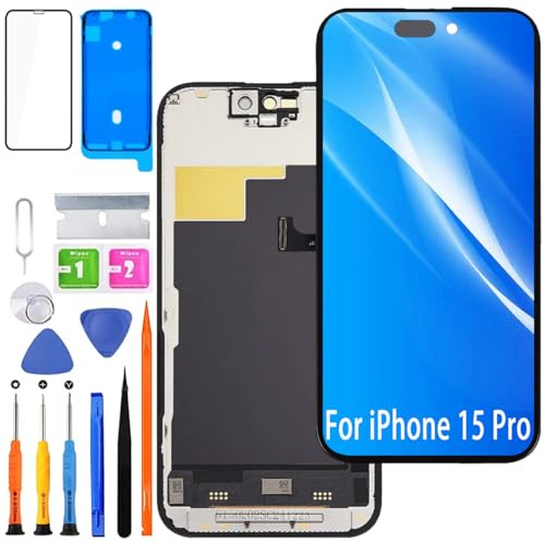 HLYGZX Display für iPhone 15 Pro LCD Ersatz Bildschirm FHD Touchscreen 3D Touch Face ID A2848 A3101 A3102 A3104 Digitizer Rahmen Reparaturkits