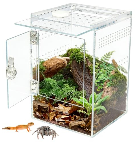 Spinnen Terrarium Acryl, Rechteckiges Vordere Öffnung Terrarium 15x15x23 cm Mit Querlüftung, Wasserdichtes Schnecken Terrarium Für Springspinnen, Geckos, Gottesanbeterin Und Laubfrösche