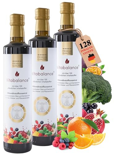 Vitabalance® Mikronährstoffkonzentrat 3x500 ml – inkl. 128 Zutaten | Flüssige Mikronährstoffe für die tägliche Nährstoffversorgung von Familie & Kindern ab 3 Jahren, vegan, Vorrat für 3 Monate