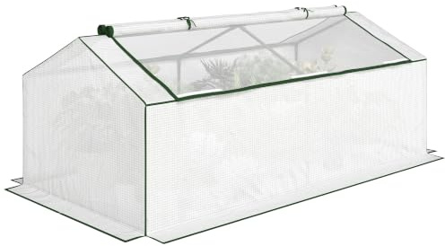 Outsunny Gewächshaus Fernster PE-Gitterfolie Garten 180 x 90 x 70cm Weiß | Winterfest Foliengewächshaus, Treibhaus für Balkon, Tomatenhaus, Tomatengewächshaus für Tomaten, Gemüse, Pflanzen