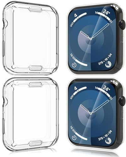 Manlyee Set da 4 Cover Compatibile con Apple Watch Series 9/8/7 45mm | Custodia Bumper Protettiva Completa in TPU Morbido con Protezione Schermo Compatibile con iWatch 45mm - Clear