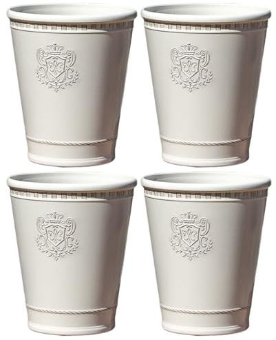 Darthome Tall Round Tapered Planter, Cream, Plastic, Royal Embossed Design, Outdoor Garden Pot, W25cm x H29cm x D25cm (4)