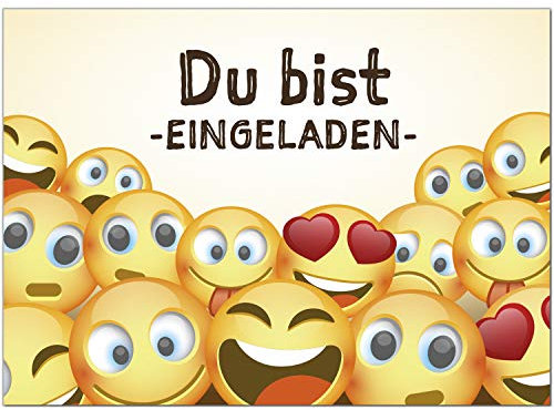 8 Einladungskarten Kindergeburtstag mit Umschlägen, Lustige Gesichter, Karte Geburtstag Einladung zum Ausfüllen