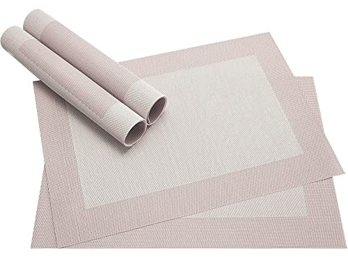 Abwaschbare Tischsets 4er Set in creme weiss - Platzsets als rutschfeste und hitzebeständige Deko Esstisch Unterlagen in 46 x 33 cm - Tisch Platzdeckchen aus abwischbarem PVC für Tischdeko