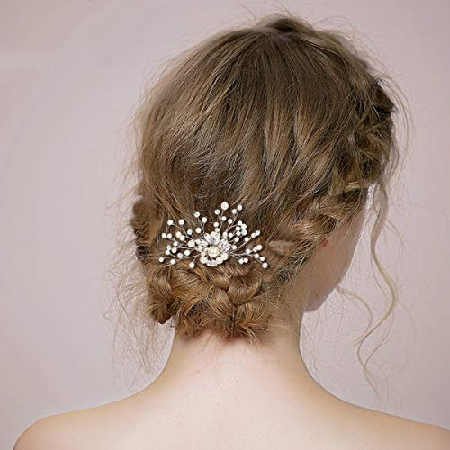 Clearine Damen Künstliche Perlen Kristall Blume Handarbeit DIY Braut Hochzeit Haarkamm Haarschmuck Ivory-farbe (Stil 7)
