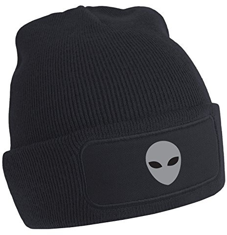 Graue Alien Head Beanie-Mütze Gr. One size, Schwarz