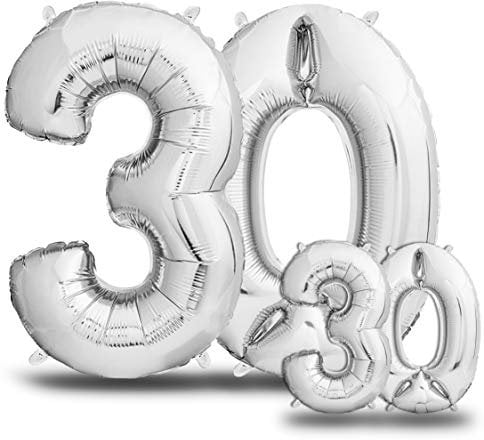 envami® Luftballons 30. Geburtstag XXL Silber - Riesen Folienballon in 2 Größen 40 & 16 - 101cm + 40cm Geburtstagsdeko Set - Vier Zahlen - Ideal als Deko - fliegt mit Helium