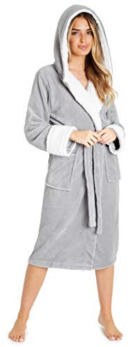 CityComfort Vestaglia Donna Invernale in Morbido Pile (Grigio Chiaro/Bianco, M)