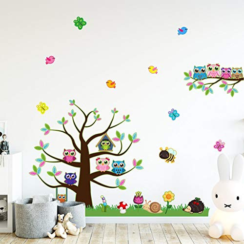 Sticker für Kinder | Wandaufkleber Baum und Eulen – Wanddekoration Kinderzimmer | 120 x 60 cm