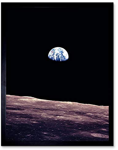 Wee Blue Coo Space Photo Planet Earth Lunar Surface Moon Landscape USA Art Print Framed Poster Wall Decor Kunstdruck Poster Wand-Dekor-12X16 Zoll