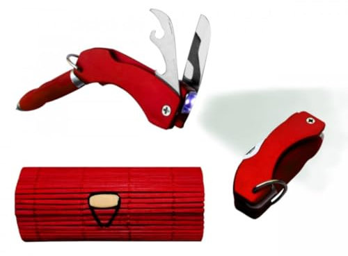 Lote de 10 Originales Linternas Multiusoso con Bolígrafo en Cajas Madera Rojas. Iluminación. Regalos Originales. Detalles de Bodas, Comuniones, Bautizos, Cumpleaños. DC