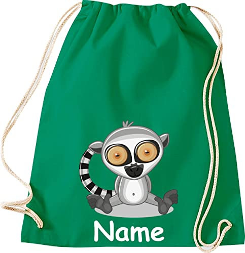 Shirtinstyle Gym Sack Kinder Turnbeutel Tiere AFFE Katta mit Wunschnamen, Beutel Tasche, Farbe Kellygreen