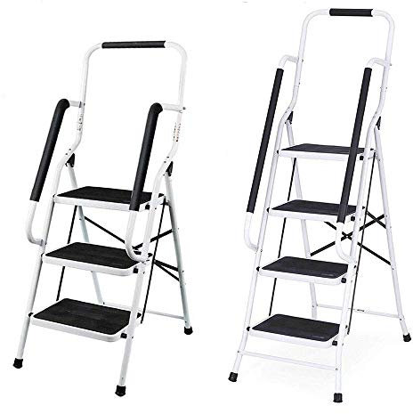 Escalera Plegable de Acero Antideslizante de 3 Peldaños con Barandilla de Seguridad de JAOSY