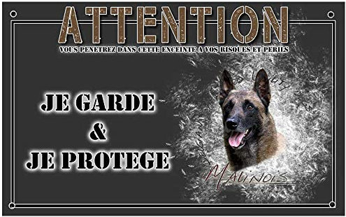 Plaque Attention au Chien Personnalisable 29x18 cm - Panneau berger belge malinois en Aluminium Dibond - Impression UV Résistante - Pancarte Chien Méchant pour Portail