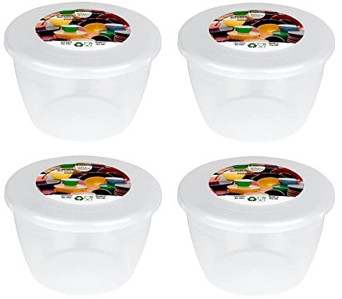 1/2 Pint Pudding Basin and Lid Pack of 4 Plastic Pudding Basins 280ml (0.5pt) Small-Medium Size Food Safe Steaming Bowls Clear