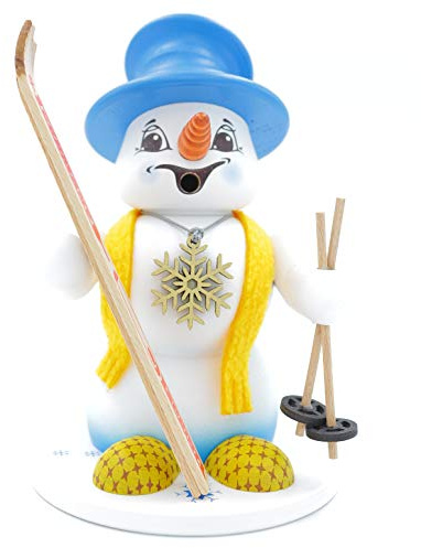 Kuhnert - Erzgebirgische Holzkunst Räuchermann Räucherfigur Schneemann 19cm - Skifahrer