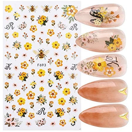 CUSROS Long Lasting Nail Art Decoration 3D Adhesive Willow Leaf Bee Floral Nail Sticker for Party Women Girls Gift 1 2