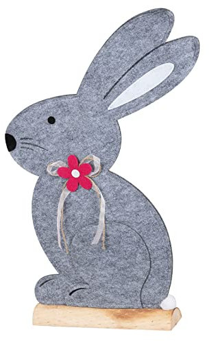 1x Grosser Osterhase aus Holz mit Filz für Dekoration Hauseingang grau 60cm Ostern, Frühling
