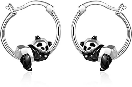 Panda Ohrringe Sterling Silber - Origami Creolen Schmuck Geschenke für Damen