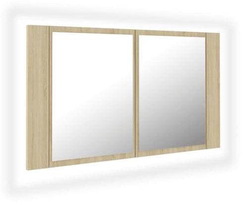 vidaXL LED Bad Spiegelschrank Badezimmerspiegel Badspiegel Spiegel Badschrank Badezimmerschrank Hängeschrank Wandschrank Sonoma-Eiche 80x12x45cm Acryl
