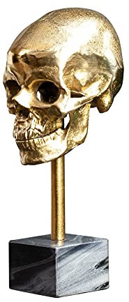 Riess Ambiente Elegante Skulptur Skull 35cm Gold Totenkopf mit Marmorfuß Wohnaccessoire Dekoschädel Deko