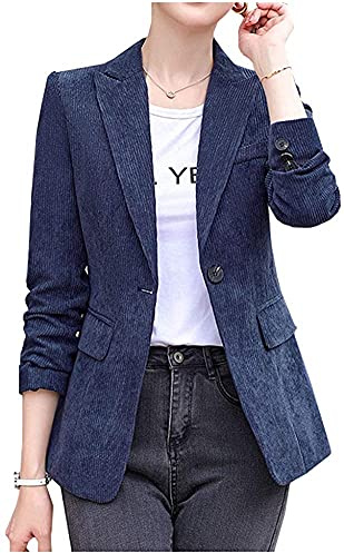 Lazutom Blazer slim en velours côtelé décontracté pour femme, bleu marine, 38
