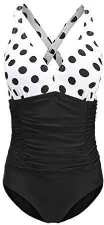 F FLYRONG Swimming Costume for Women V Neck One Piece Tummy Control Swimsuits for Women Swimwear (Printed- Wave Point, Large)