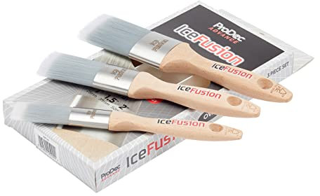 ProDec Advance 3 piece Ice Fusion Oval Trade Synthetic Paint Brush Set for Painting with Emulsion, Gloss, Satin Paints Ideal for Skirting Board, Architrave, Curved Surfaces, Contains 1, 1.5, 2 inch