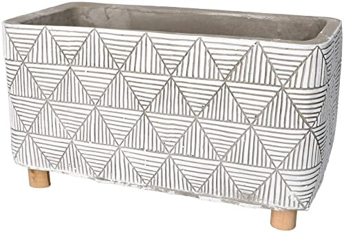 KOTARBAU® Maceta Rectangular de hormigón, Tiesto para Plantas, Macetero de Cemento para Interiores, Diseño Minimalista, Geométrico, Macetas Modernas, Maceta con Patas de Madera, Gris, Blanco