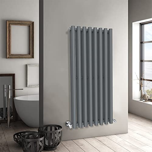 WarmeHaus 1200x545mm Vertical Column Designer Radiator Anthracite Round Tube Single Panel Tall Upright Radiator Central Heating Heater