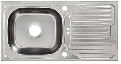 Küchenspüle aus Edelstahl Spülbecken 86 x 43,5 cm Einbauspüle mit Abtropffläche und Siphon reversibel Korrisionsbeständing und pflegeleicht X, Silber