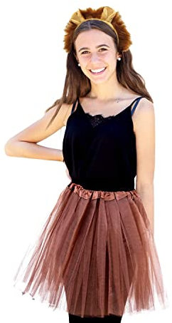 Oblique Unique® Löwe Kostüm Accessoire Set für Damen - Flauschiger Löwen Haarreifen + Tutu/Tütü in Braun für Fasching Karneval Motto Party