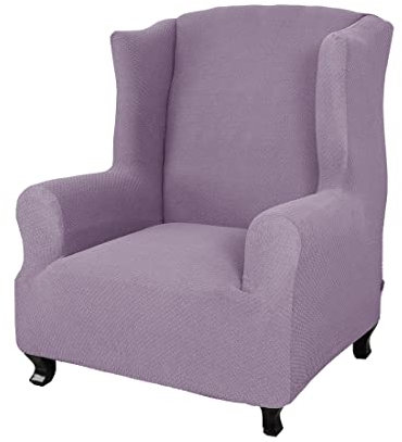 YOPOIY Hohe Dehnung weich dick Ohrensessel Überzug Klein Karierter Jacquard-Strickstoff Husse für Ohrensessel 1 Stück rutschfest für Sessel -helles Lila-