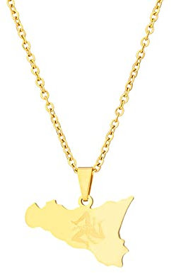 YUANYIRAN Sizilien, Italien Karte Flagge Anhänger Halskette - Geometrischer Ethnischer Stil Unisex Paar Schlüsselbeinkette Patriotische Flagge Hip Hop Charm Schmuck Für Mode Gedenken Geschenk,Gold,