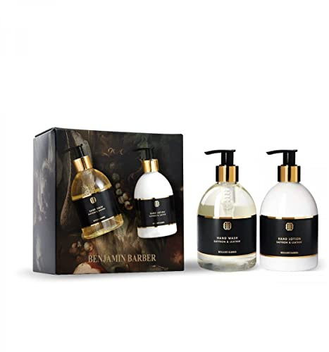 Benjamin Barber Geschenk Set Safran & Leder Hand Duo - Handcreme und flüssige Handseife in einem Geschenk-Set