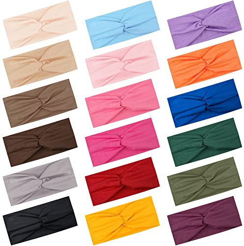 FEQO 18 Stück Haarband Elastische Damen Stirnbänder Breite Verknotet Stirnband Kopfband Turban Elastische Haarschmuck Knoten Stirnbänder für Yoga Sport Fitness, 18 Farben