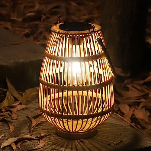 ZWOOS Solarlaterne für Außen Garten, Solar Rattan Latern, Hängend/ Stehend, Solarlampen für Balkon, Terrasse, Garten Deko