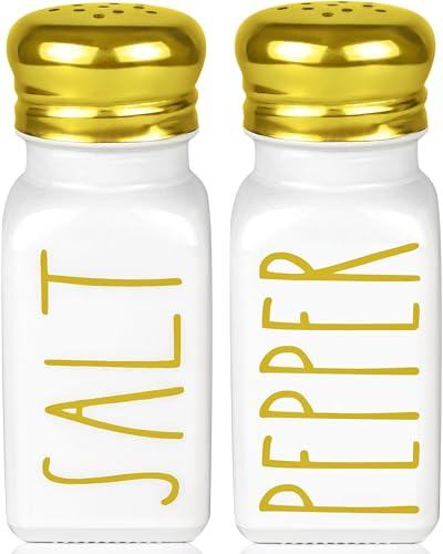 Luxury Gold Salt and Pepper Shakers Set by Brighter Barns - Glass Shakers & Stainless Steel Lid - Modern Decor for Home, Restaurant, Hotel, Wedding, Gifts - Luxury Kitchen Accessories (Gold)